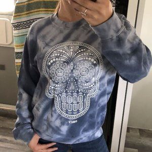 Obey blue tie-dye sugar skull crew neck sweatshirt